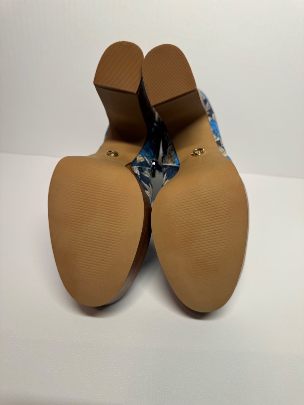 Cecelia New York NEW Floral Platform Ankle Boots S6 Blue Gold Statement Heels - Picture 8 of 15